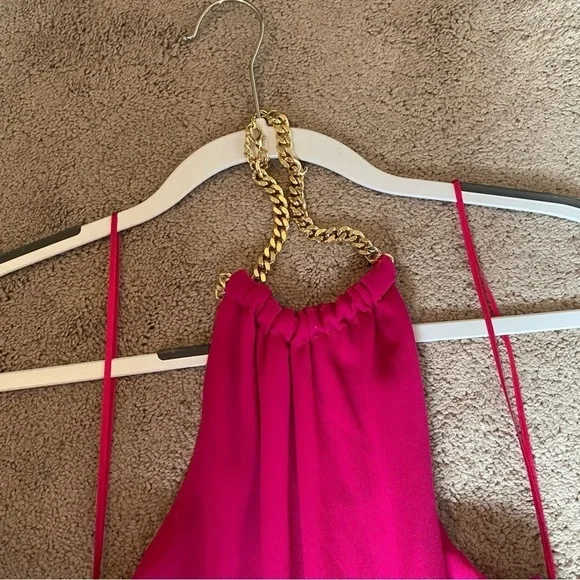 ASTR The Label Quinta Chain Halter Satin Dress Fuchsia M NWT - Picture 3 of 8